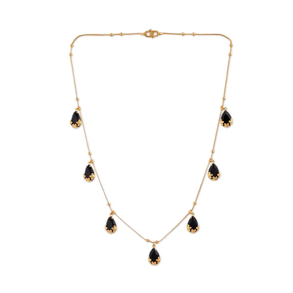 Gold_Tone_Black_Stone_Teardrop_Charm_Necklace_For_Women