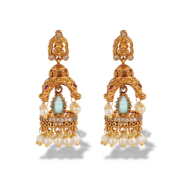 Gold_Antique_Finish_Turquoise_Pearl_Jhumka_Earrings_For_Women