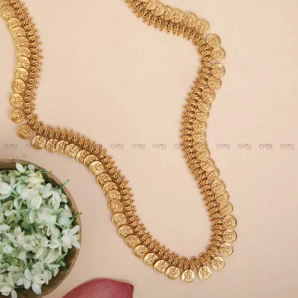 Gold_Plated_Coin_Design_Long_Necklace_Set_With_Pearl_Earrings