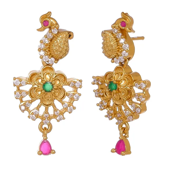 Gold_Plated_Peacock_Motif_Floral_Necklace_Earrings_Set