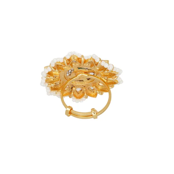 Gold_Plated_Brass_Kundan_Pearl_Floral_Adjustable_Ring_For_Women