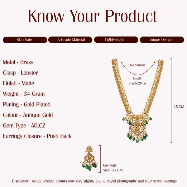Antique_Gold_Plated_Brass_Long_Necklace_Set_With_Green_Ad_Stones