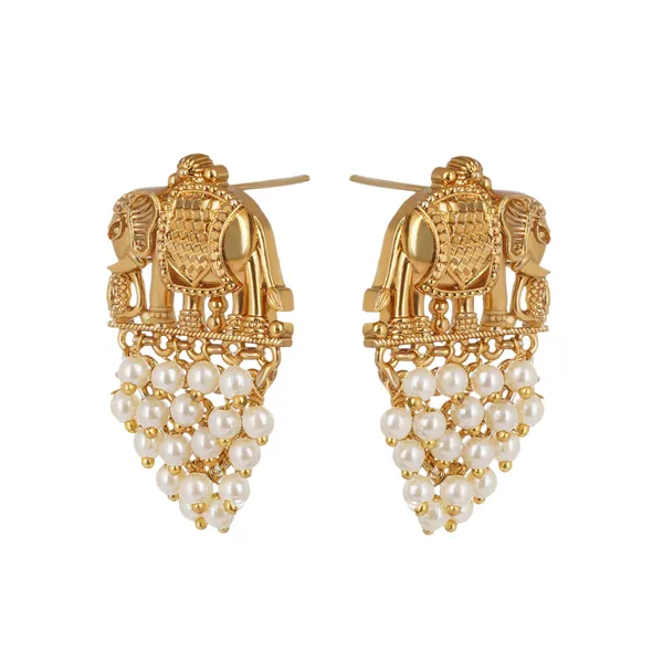 Antique_Gold_Plated_Brass_Elephant_Design_Pearl_Drop_Earrings