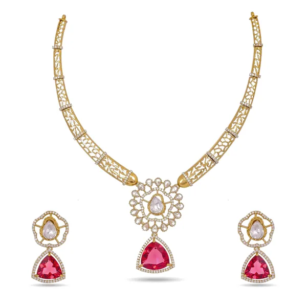 Antique_Gold_Brass_Moissanite_Zircon_Necklace_Earrings_Set_For_Women