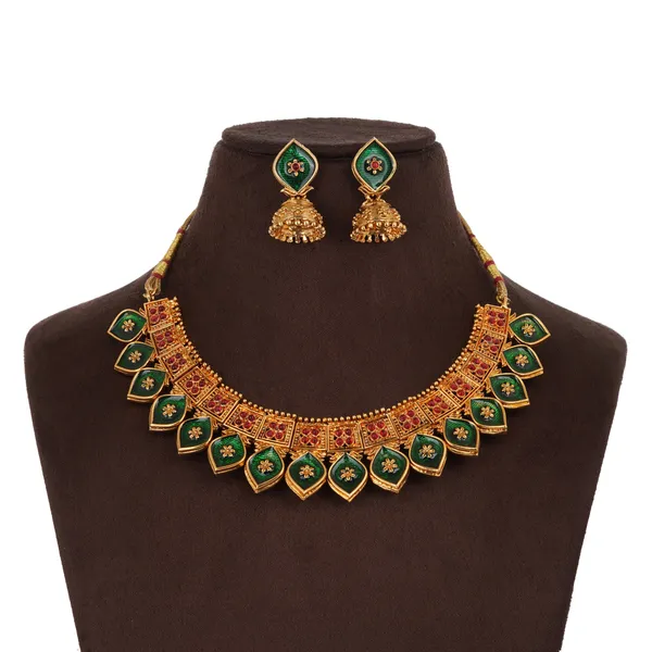 Gold_Plated_Pink_Green_Meenakari_Necklace_Set_With_Jhumka_Earrings