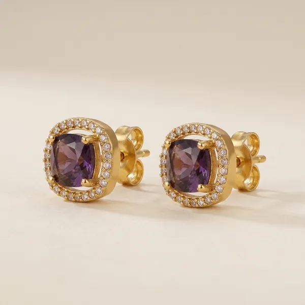 Gold_Plated_Purple_Stone_Cushion_Halo_Stud_Earrings