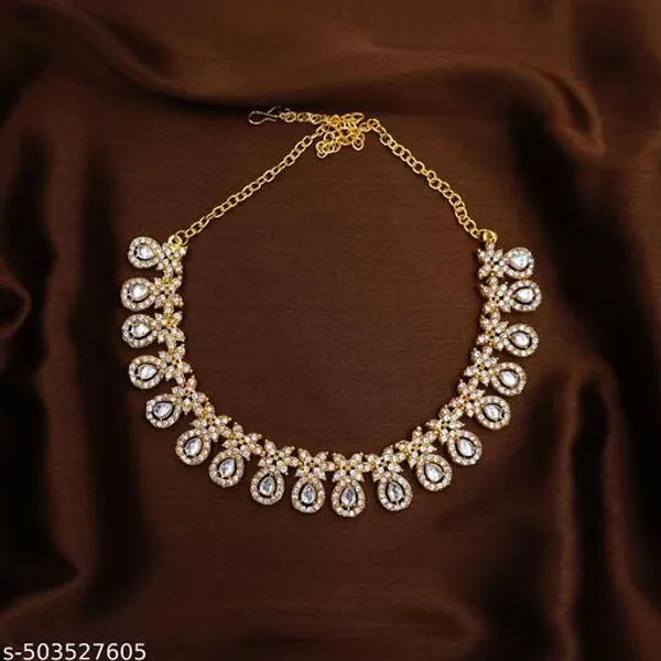 White_And_Golden_Alloy_Premium_Necklace_Set_For_Women