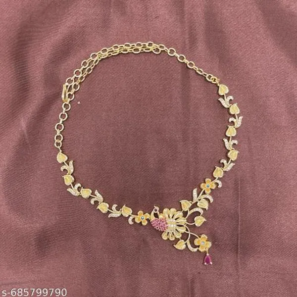 Golden_And_Pink_Alloy_Premium_Necklace_For_Women