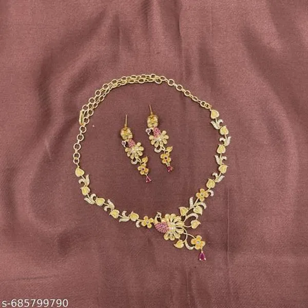Golden_And_Pink_Alloy_Premium_Necklace_For_Women