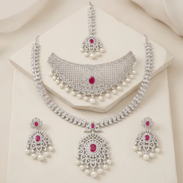 White_And_Pink_Alloy_Premium_Jewellery_Combo_Set_For_Women