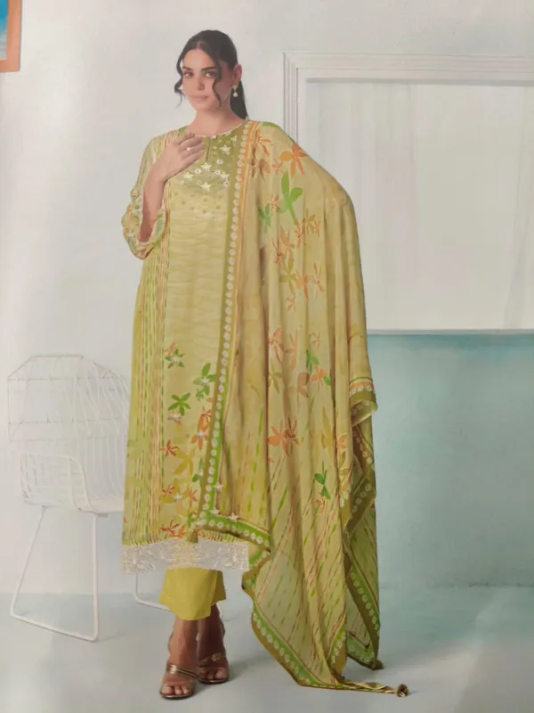 Yellow_Pure_Muslin_Floral_Printed_Unstitched_Kurta_Set_For_Women