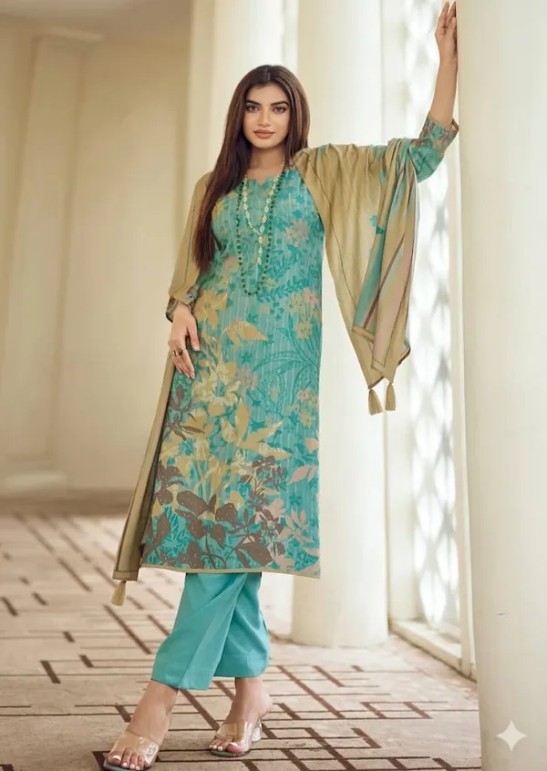 Green_Pashmina_Floral_Print_Straight_Kurta_Set_For_Women