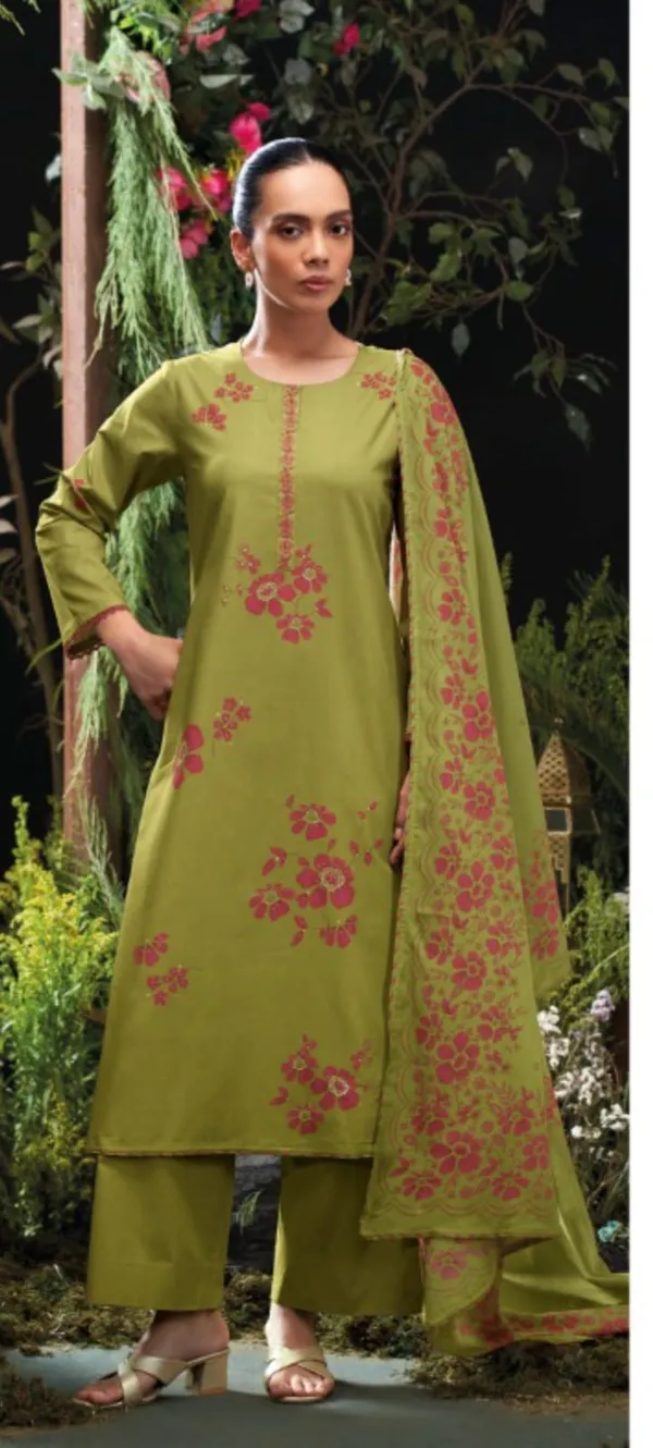 Olive_Green_Cotton_Floral_Embroidered_Unstitched_Kurta_Set_For_Women