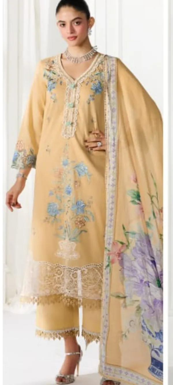 Peach_Cotton_Floral_Embroidered_Unstitched_Kurta_Set_For_Women