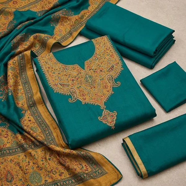 Teal_Pashmina_Embroidered_Unstitched_Kurta_Set_For_Women