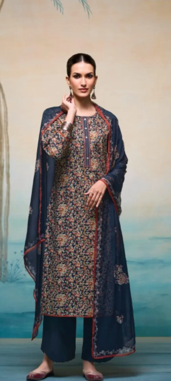 Navy_Blue_Cotton_Floral_Printed_Unstitched_Kurta_Set_For_Women