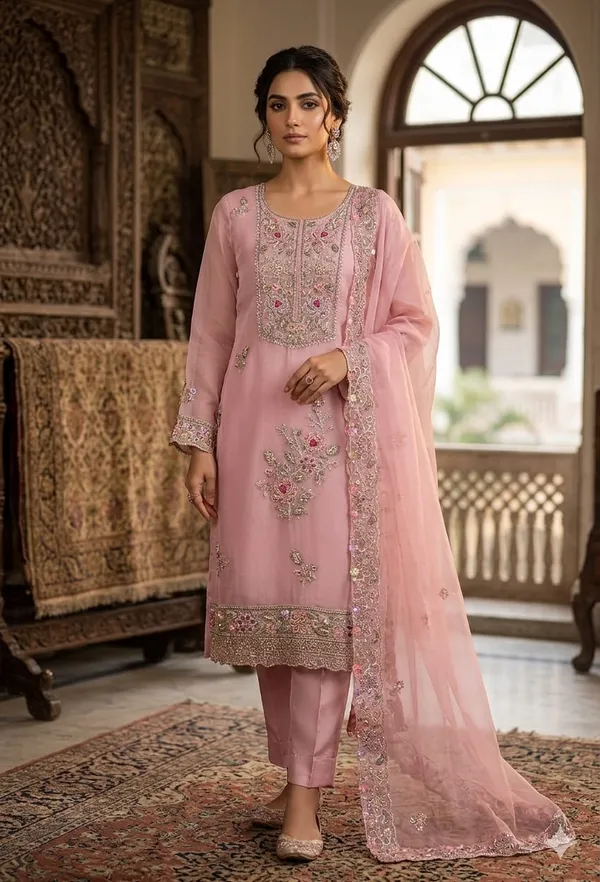 Pink_Organza_Embroidered_Straight_Unstitched_Kurta_Set_For_Women
