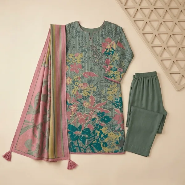 Olive_Green_Pashmina_Floral_Embroidered_Straight_Kurta_Set_For_Women