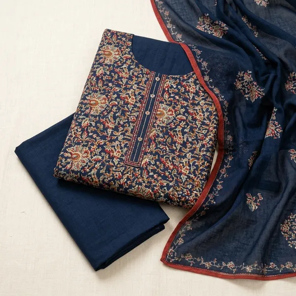 Navy_Blue_Cotton_Floral_Printed_Unstitched_Kurta_Set_For_Women