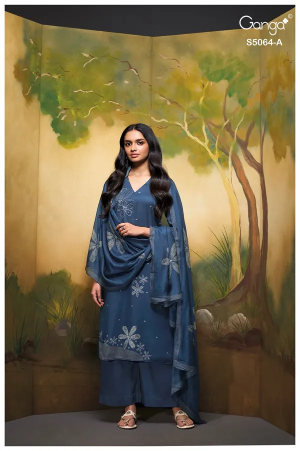 GANGA_BLUE_cotton_satin_printed_with_hand_work_hand_embroidery