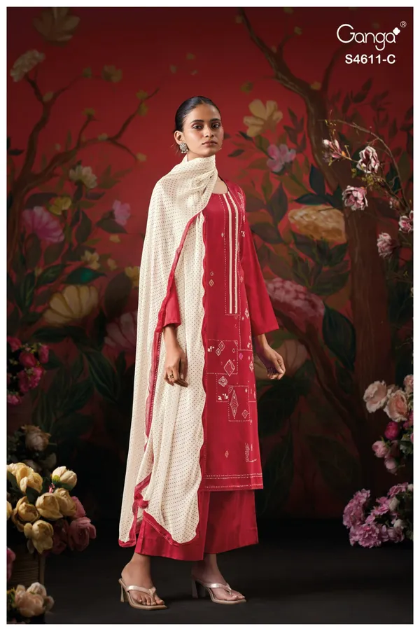 RED_GANGA_premium_cotton_satin_printef_with_hand_work_hand_embroidery_crochet_lace_border_on_Daman_&_sleeves_