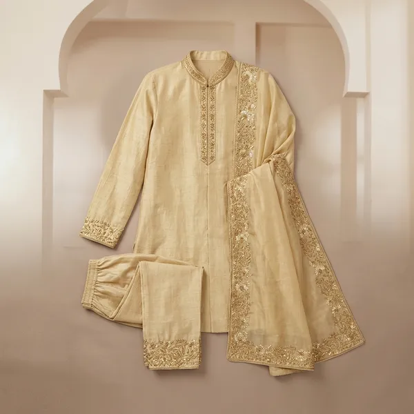 Golden_Silk_Embroidered_Sherwani_Set_For_Men