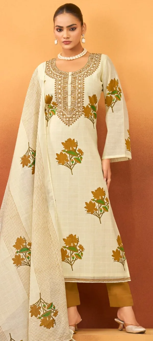 Cream_Cotton_Floral_Embroidered_Unstitched_Kurta_Set_For_Women