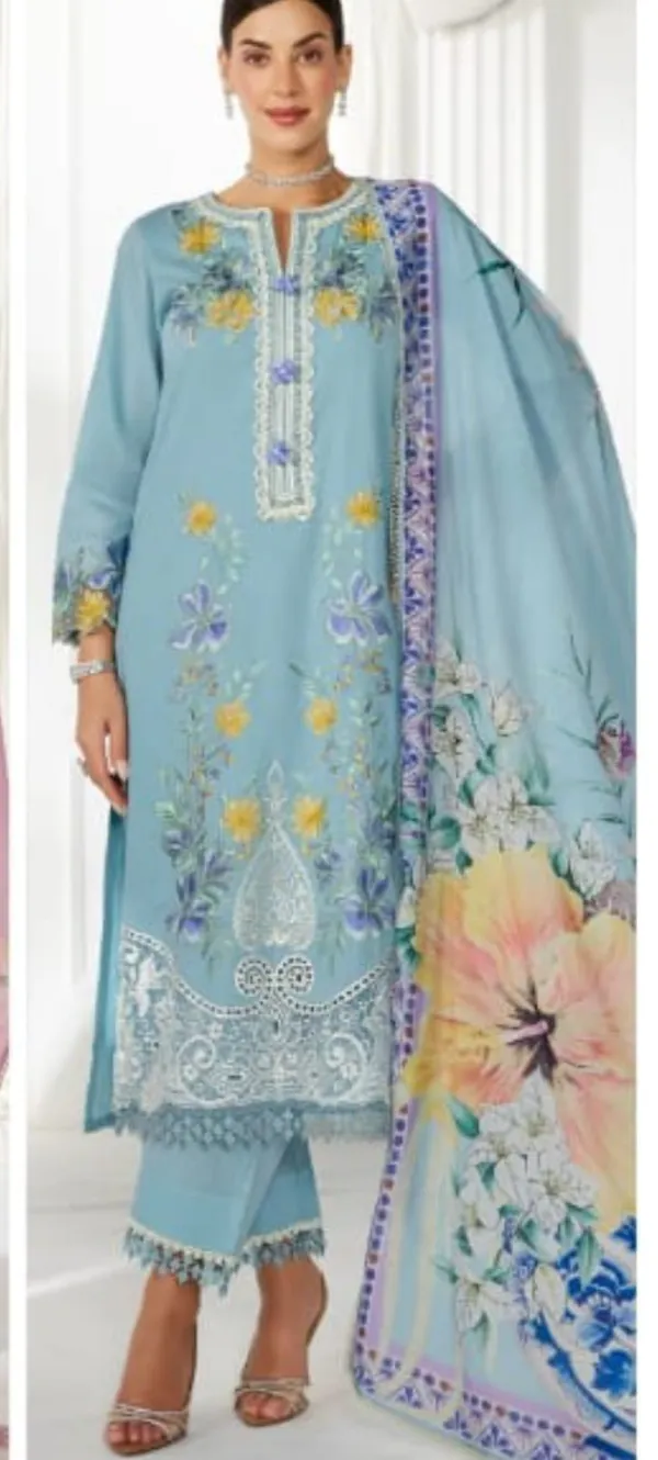 Sky_Blue_Lawn_Cotton_Straight_Floral_Embroidered_Unstitched_Kurta_Set_For_Women