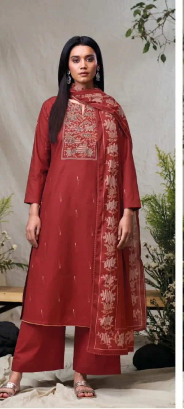Rust_Red_Cotton_Embroidered_Straight_Kurta_Set_For_Women