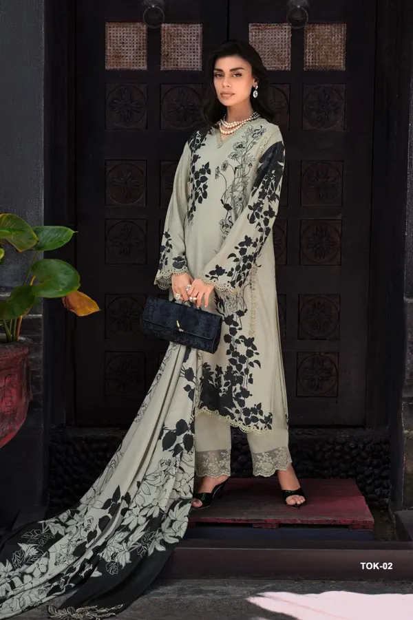 grey_and_black_viscose_muslin_digitally_printed__Floral_Embroidered_Straight_Kurta_Set_For_Women