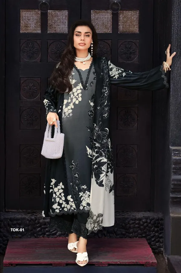 grey_and_black_viscose_muslin_digitally_printed__Floral_Embroidered_Straight_Kurta_Set_For_Women