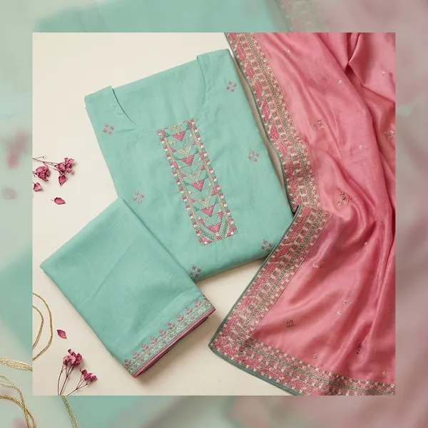 Mint_Green_Pink_Cotton_Embroidered_Unstitched_Kurta_Set_For_Women