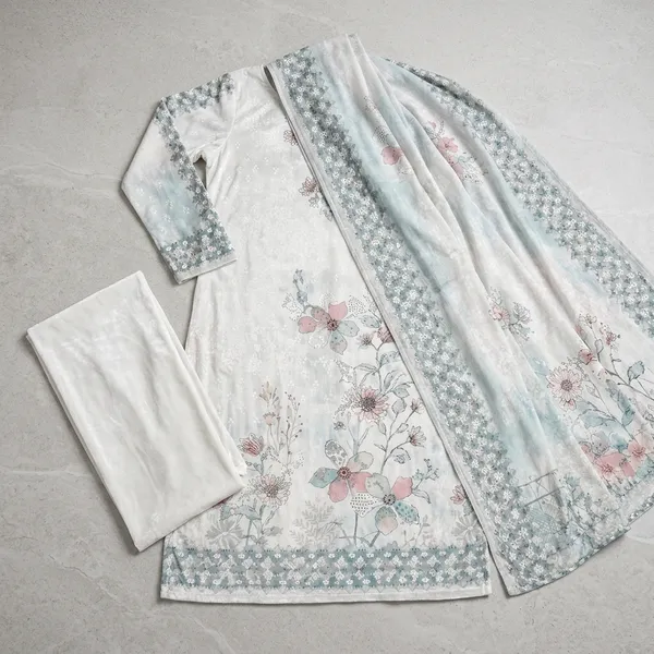 White_Velvet_Unstitched_Kurta_Set_For_Women