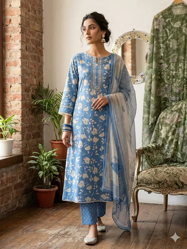 Blue_Pashmina_Straight_Unstitched_Kurta_Set_For_Women