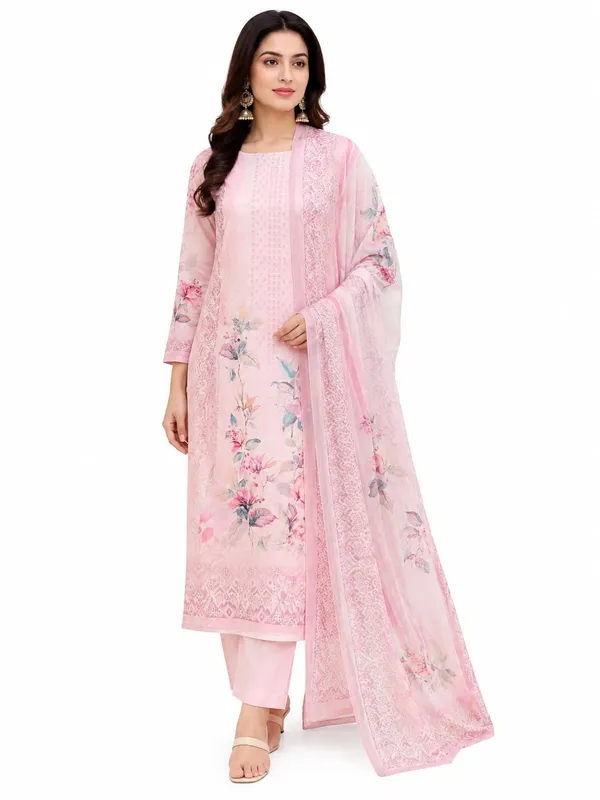 Pink_Velvet_Printed_Unstitched_Kurta_Set_For_Women