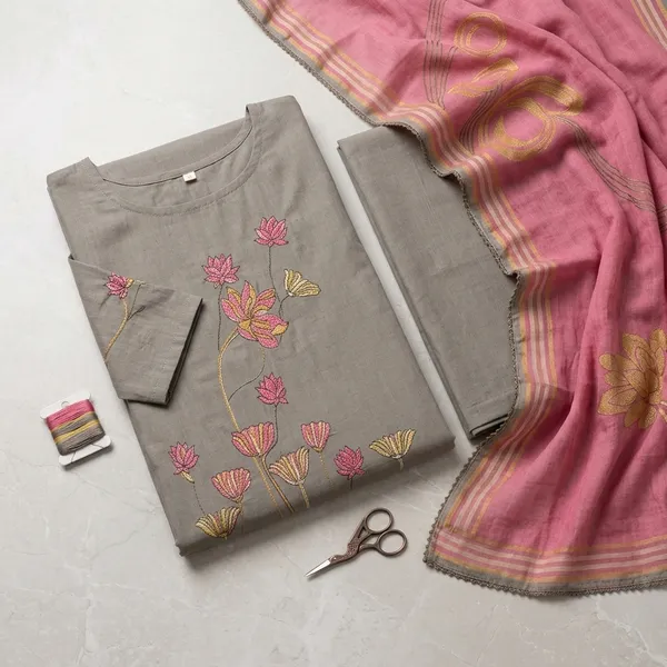 Brown_Cotrise_Straight_Unstitched_Kurta_Set_For_Women