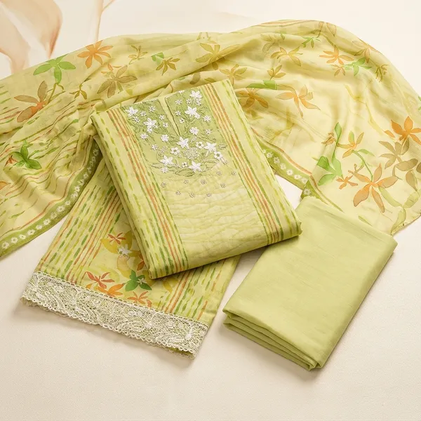 Yellow_Pure_Muslin_Floral_Printed_Unstitched_Kurta_Set_For_Women