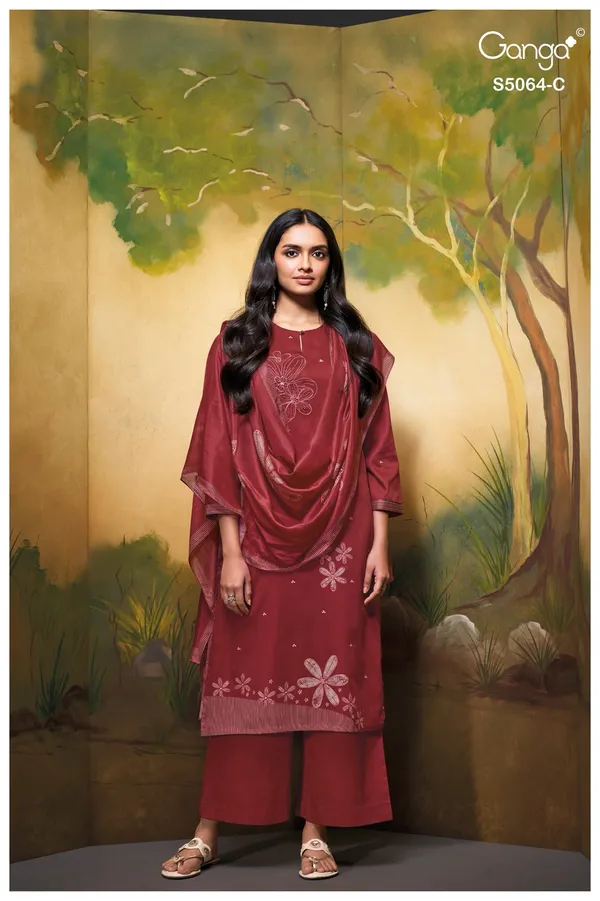 GANGA_RED_SATIN_hand_work_hand_embroidery_crochet_lace_