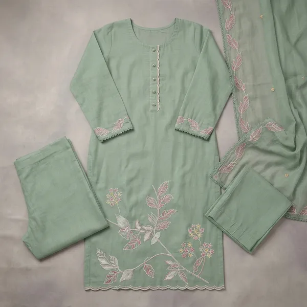 Sage_Green_Cotton_Floral_Embroidered_Unstitched_Kurta_Set_For_Women