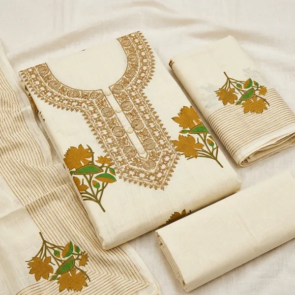 Cream_Cotton_Floral_Embroidered_Unstitched_Kurta_Set_For_Women