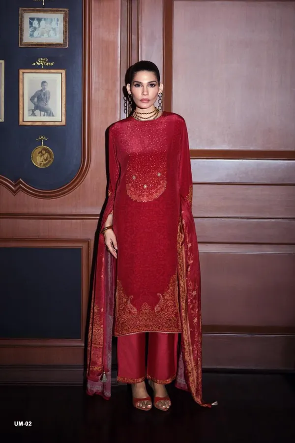 VARSHA_RED__Viscose_crape_digitally_printed_with_mirror_and_pitta_hand_work_Embroidered_Unstitched_Kurta_Set_For_Women