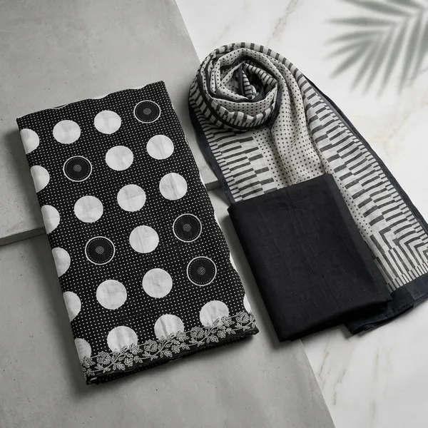 Black_Cotton_Straight_Polka_Dot_Embroidered_Unstitched_Kurta_Set_For_Women