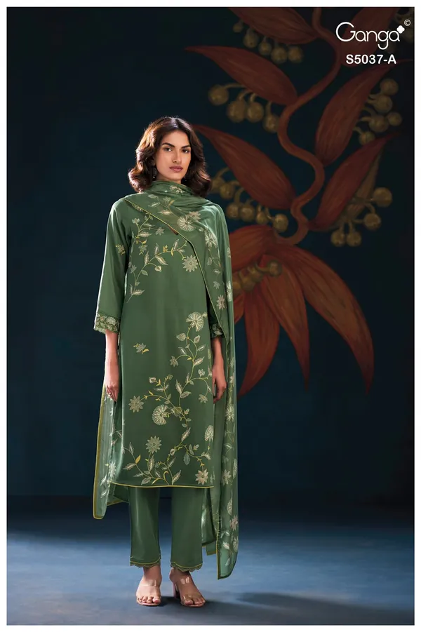 DARK_Green_premium_cotton_satin_solid_with_embroidery_lace_on_Daman_and_sleeves_Swarovski_work_