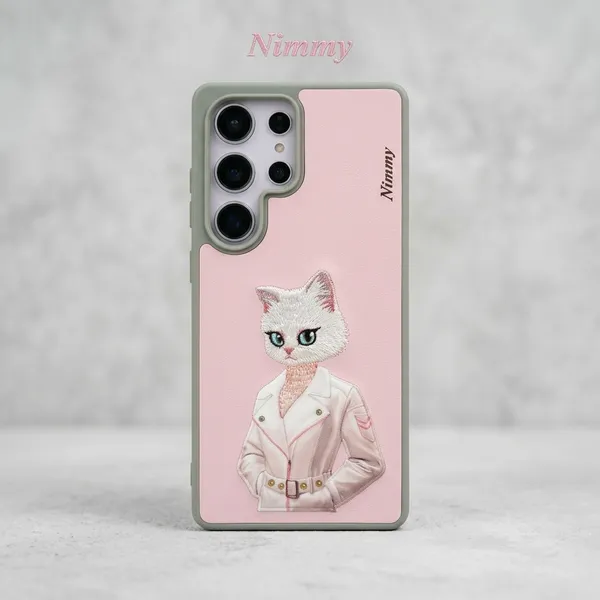 Pink_Silicone_Cat_Graphic_Phone_Case_For_Samsung_S25_Ultra