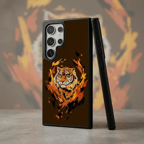 Brown_Tpu_Tiger_Flame_Graphic_Phone_Case_For_Samsung_S25_Ultra