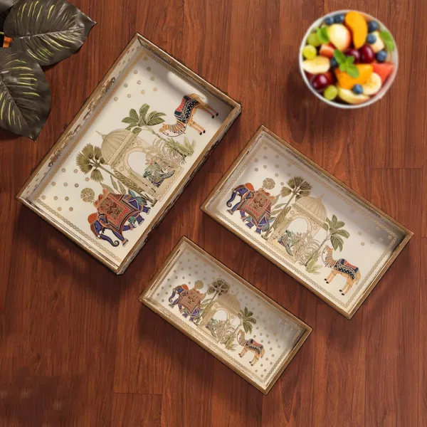 Dribble_Premium_MDF_Wood_Serving_Tray_Set_of_3_|_Gold_Engraved_Decorative_Trays_|_Waterproof_Enamel_Coated_|_Royal_Caravan_Design_|_Rectangular_|_16x10,14x8_&12x6_Inch_|_for_Kitchen,_Dining_&_Gifting