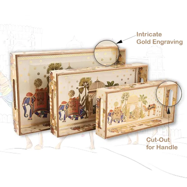Dribble_Premium_MDF_Wood_Serving_Tray_Set_of_3_|_Gold_Engraved_Decorative_Trays_|_Waterproof_Enamel_Coated_|_Royal_Caravan_Design_|_Rectangular_|_16x10,14x8_&12x6_Inch_|_for_Kitchen,_Dining_&_Gifting