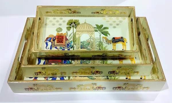 Dribble_Premium_MDF_Wood_Serving_Tray_Set_of_3_|_Gold_Engraved_Decorative_Trays_|_Waterproof_Enamel_Coated_|_Royal_Caravan_Design_|_Rectangular_|_16x10,14x8_&12x6_Inch_|_for_Kitchen,_Dining_&_Gifting