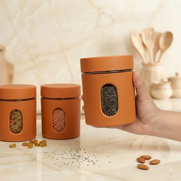 Dribble_Stainless_Steel_Storage_Jar_Set_Of_2_With_Glass_Window_|_Airtight_Kitchen_Canister_Containers_For_Rice,_Pulses,_Spices_&_Dry_Fruits_|_Moisture_Proof_(Orange)_(400Ml_Each)