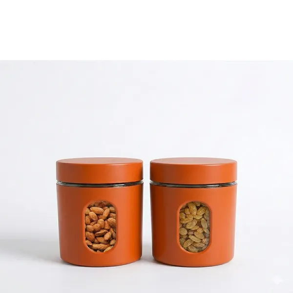 Dribble_Stainless_Steel_Storage_Jar_Set_Of_2_With_Glass_Window_|_Airtight_Kitchen_Canister_Containers_For_Rice,_Pulses,_Spices_&_Dry_Fruits_|_Moisture_Proof_(Orange)_(400Ml_Each)